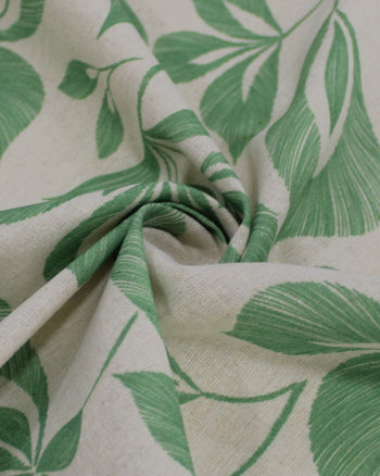 Tecido Linho Misto Estampa Floral Verde Menta e Cru