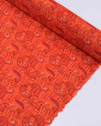 Tecido Viscose com Lurex Cashmere Estampado Rosa e Laranja Vibrante