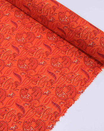 Tecido Viscose com Lurex Cashmere Estampado Rosa e Laranja Vibrante
