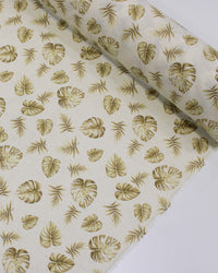 Tecido Linho Misto Camisaria Folhagens Tons de Bege e Offwhite