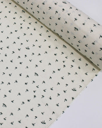 Tecido Linho Misto Camisaria Micro Palmeiras Verde Esmeralda e Offwhite