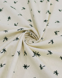 Tecido Linho Misto Camisaria Micro Palmeiras Verde Esmeralda e Offwhite