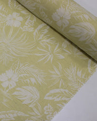 Tecido Linho Misto Camisaria Folhagens e Flores Branco e Amarelo Requinte
