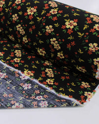 Tecido Viscose Texturizada Micro Tapete Floral Colorido e Preto