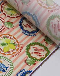 Tecido Viscose Premium Multi Estampado em Listras Sardine Tropical Colorido e Cru