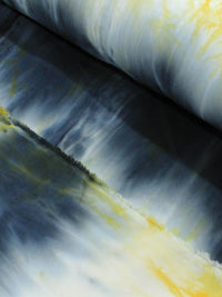Tecido Viscose Estampa Tie-Dye Abstrato Amarelo e Preto