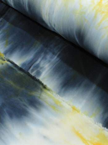 Tecido Viscose Estampa Tie-Dye Abstrato Amarelo e Preto