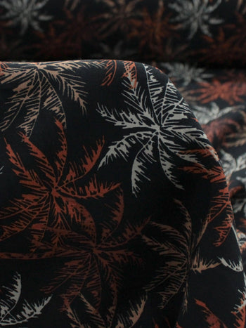 Tecido Viscose Palmeiras Branco Laranja e Preto