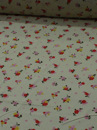 Tecido Viscose Texturizada Estampa Floral Vermelho Rosa e Bege