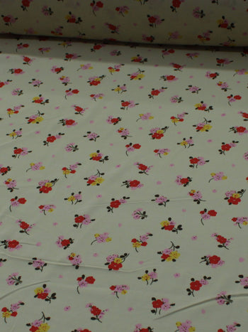 Tecido Viscose Texturizada Estampa Floral Vermelho Rosa e Bege