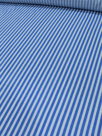 Tecido Linho Misto Rústico Leve Listras Azul e Offwhite
