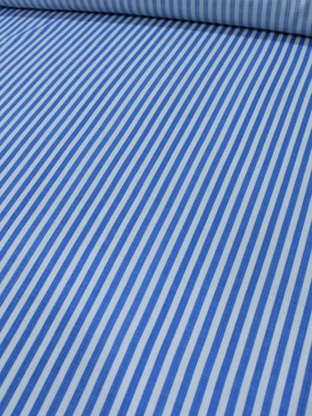 Tecido Linho Misto Rústico Leve Listras Azul e Offwhite