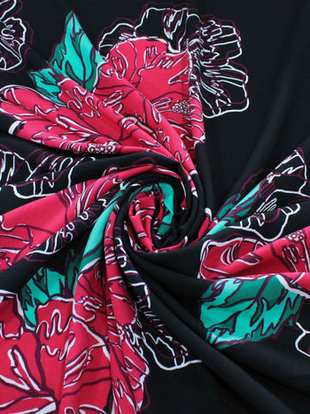 Tecido Viscose Macro Flores Pink e Preto