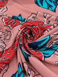 Tecido Viscose Macro Flores Vermelho e Goiaba