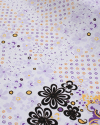 Tecido Viscose Mista com Poliamida Grosso Barrado Cashmere Floral Amarelo, Roxo e Branco