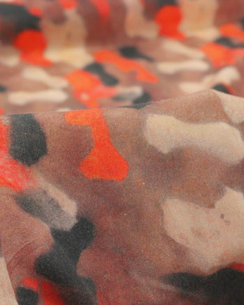 Tecido Viscose Italiano Pintura Abstrata Marrom e Vermelho