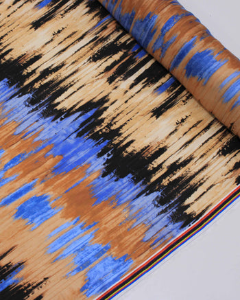Tecido Viscose Mista Acetinada Italiano Listras Verticais em Tie Dye Tons Terrosos