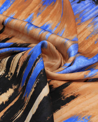 Tecido Viscose Mista Acetinada Italiano Listras Verticais em Tie Dye Tons Terrosos