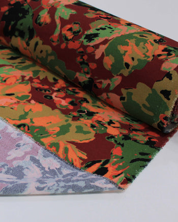 Tecido Crepe de Viscose Italiano Estampa Floral Abstrata Tons Quentes