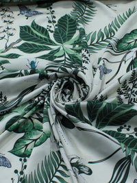 Tecido Crepe Silk Folhagens Verde e Creme