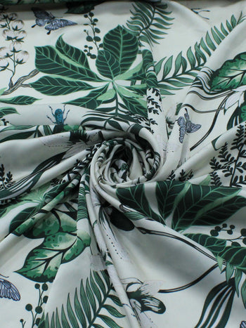 Tecido Crepe Silk Folhagens Verde e Creme