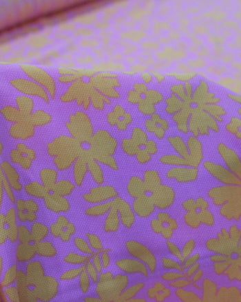 Tecido Viscose Texturizada Desenhos Rosa e Laranja