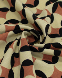 Tecido Viscose Texturizada Poá Estampado Preto, Creme e Castanho