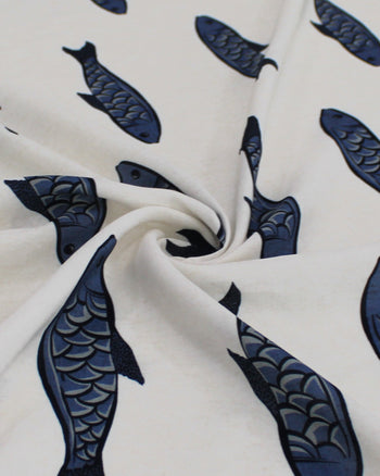 Tecido Viscose Premium Barrado Duplo Sardine Tons de Azul e Branco