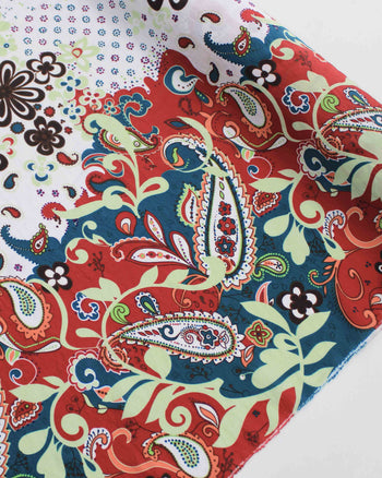 Tecido Viscose Mista com Poliamida Grosso Barrado Cashmere Floral Tons Terrosos e Branco