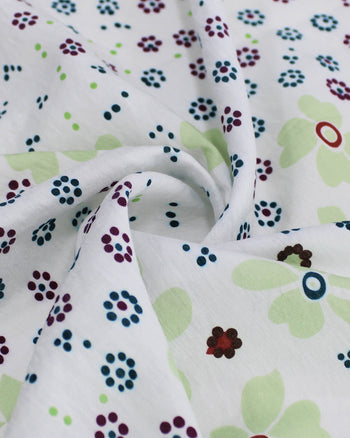 Tecido Viscose Mista com Poliamida Grosso Barrado Cashmere Floral Tons Terrosos e Branco