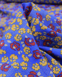Tecido Viscose Mista com Poliamida Micro Tapete Floral Amarelo, Vermelho e Azul