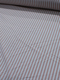 Tecido Tricoline Mista com Elastano Listras Rosé e Branco