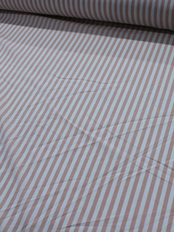 Tecido Tricoline Mista com Elastano Listras Rosé e Branco