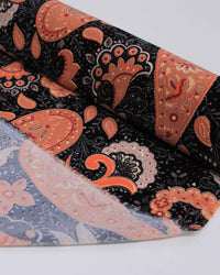 Tecido Micro Fibra Alfaiataria Italiano Paisley Terra Rosa, Cinza e Preto