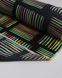 Tecido Viscose Riscos Geométricos Colorido e Preto