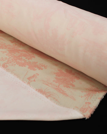 Tecido Viscose Premium Toile de Jouy Rosé e Creme