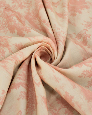 Tecido Viscose Premium Toile de Jouy Rosé e Creme