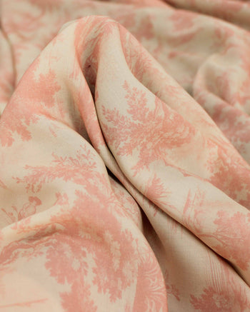 Tecido Viscose Premium Toile de Jouy Rosé e Creme