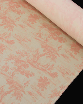Tecido Viscose Premium Toile de Jouy Rosé e Creme
