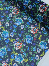 Tecido Crepe Chiffon Italiano Floral Azul
