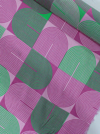 Tecido Crepe Chiffon Italiano Formas Verde e Rosa