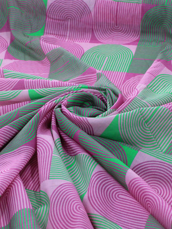 Tecido Crepe Chiffon Italiano Formas Verde e Rosa