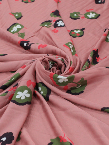Tecido Viscose Italiano Flores Rosé