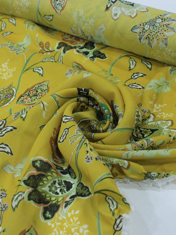 Tecido Failete Italiano Flores Amarelo Mostarda