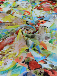 Tecido Crepe Chiffon Italiano Flores em Aquarela Colorida
