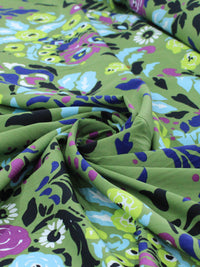 Tecido Tricoline Italiano Flores Coloridas e Verde