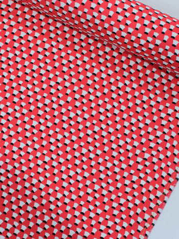Tecido Tricoline Italiano Arcos Vermelho e Branco