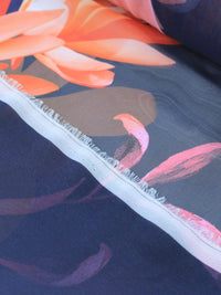 Tecido Crepe Chiffon Italiano Maxi Flores Tons Quentes e Azul Marinho