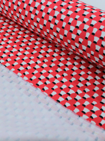 Tecido Tricoline Italiano Arcos Vermelho e Branco