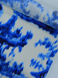 Tecido Tricoline Italiano Pintura Abstrata Azul e Branco
